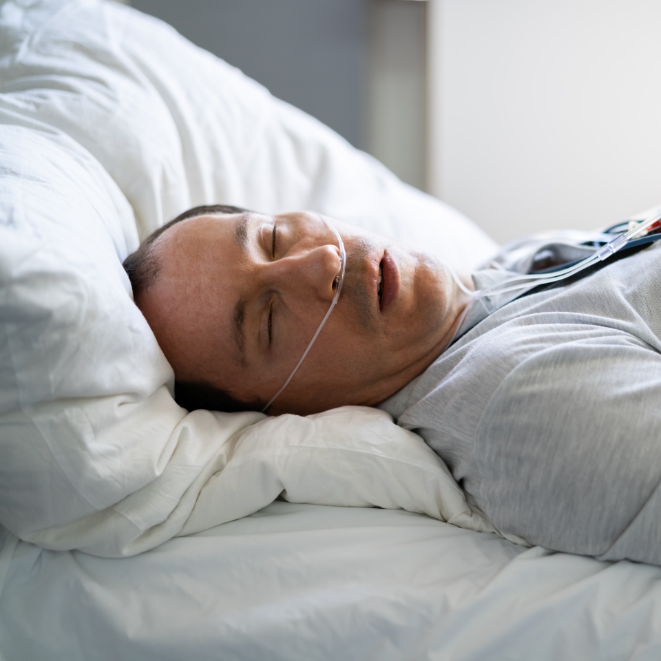 Apnea Sleep Disorder Treatment In Hospital. Man Therapy